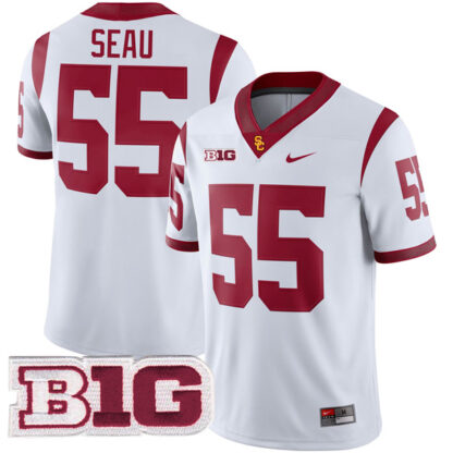 Junior Seau USC Trojans Football White Away Game Stitched Jersey w/ B1G Patch