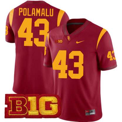 Troy Polamalu USC Trojans Football Cardinal Home Game Stitched Jersey w/ B1G Patch