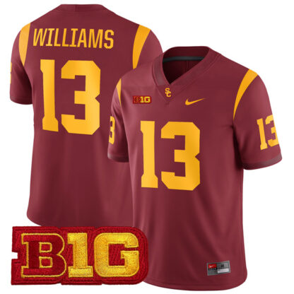 Caleb Williams USC Trojans Football Cardinal Home Game Stitched Jersey w/ B1G Patch