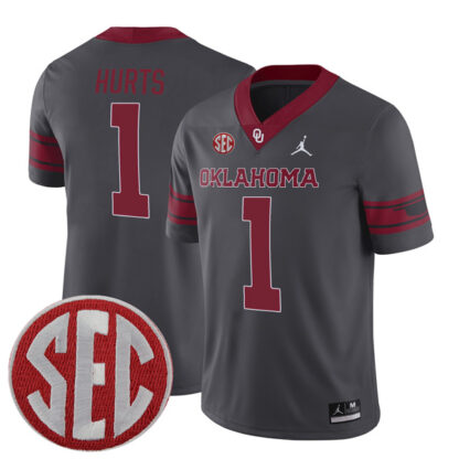 Jalen Hurts Oklahoma Sooners Football Grey Alternate Stitched Jersey w/ SEC Patch